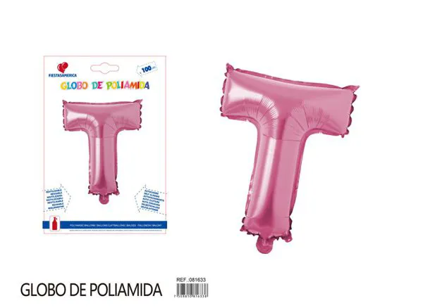 Globo metálico letra T de 40 pulgadas, estilo grueso, color rosa