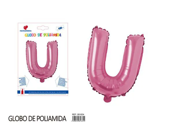 Globo metálico letra U de 40 pulgadas, estilo grueso, color rosa