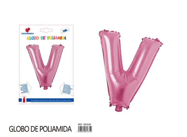 Globo metálico letra V de 40 pulgadas, estilo grueso, color rosa