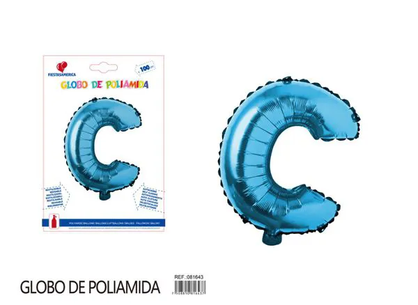 Globo metálico letra C de 40 pulgadas, estilo grueso, color azul