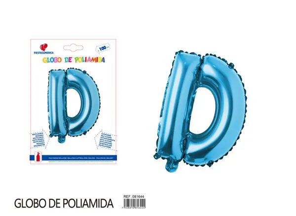 Globo metálico letra D de 40 pulgadas, estilo grueso, color azul