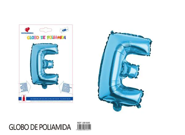 Globo metálico letra E de 40 pulgadas, estilo grueso, color azul