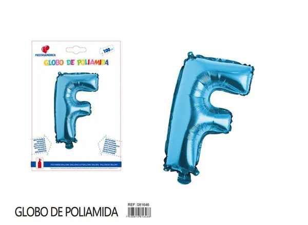 Globo metálico letra F de 40 pulgadas, estilo grueso, color azul