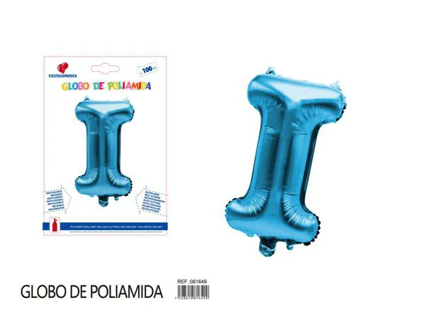 Globo metálico letra I de 40 pulgadas, estilo grueso, color azul