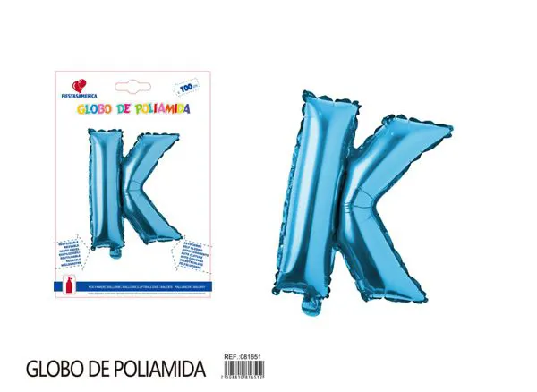 Globo metálico letra K de 40 pulgadas, estilo grueso, color azul