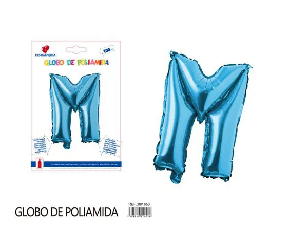 Globo metálico letra M de 40 pulgadas, estilo grueso, color azul