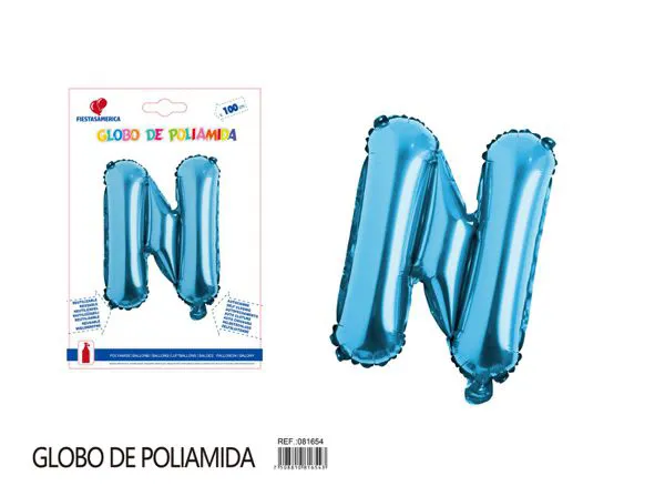 Globo metálico letra N de 40 pulgadas, estilo grueso, color azul