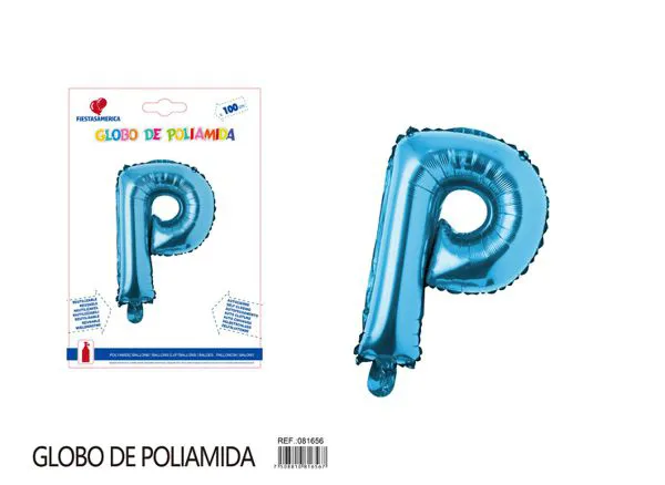 Globo metálico letra P de 40 pulgadas, estilo grueso, color azul
