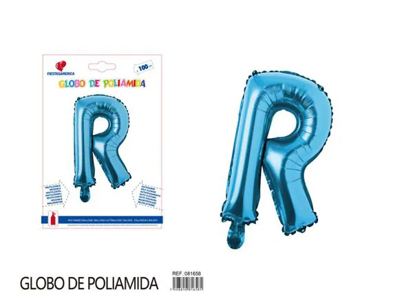 Globo metálico letra R de 40 pulgadas, estilo grueso, color azul
