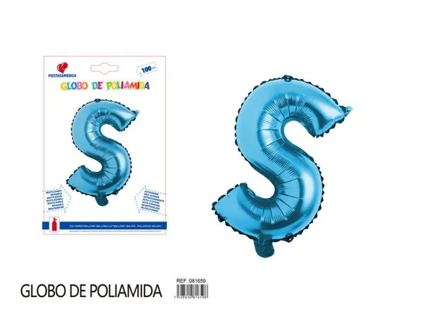 Globo metálico letra S de 40 pulgadas, estilo grueso, color azul