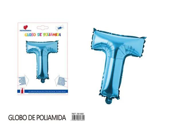 Globo metálico letra T de 40 pulgadas, estilo grueso, color azul