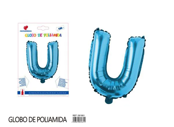 Globo metálico letra U de 40 pulgadas, estilo grueso, color azul