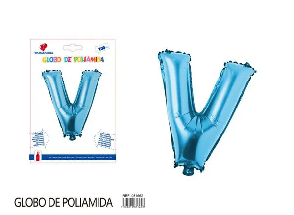 Globo metálico letra V de 40 pulgadas, estilo grueso, color azul