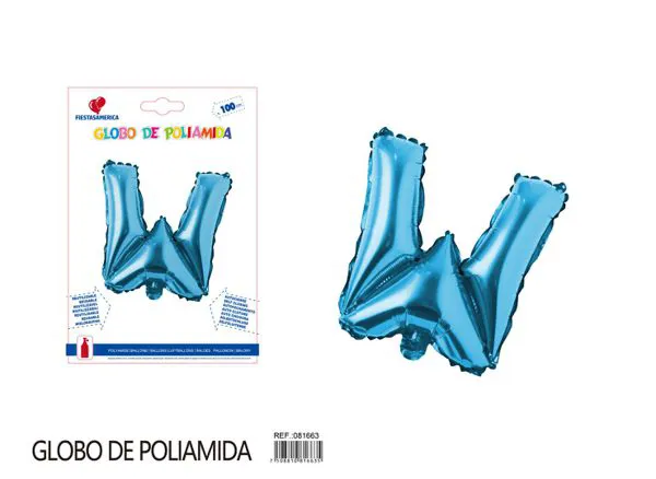 Globo metálico letra W de 40 pulgadas, estilo grueso, color azul