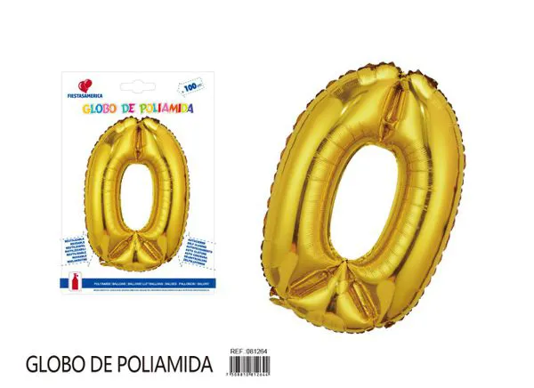Globo metálico número 0 de 40 pulgadas, color dorado
