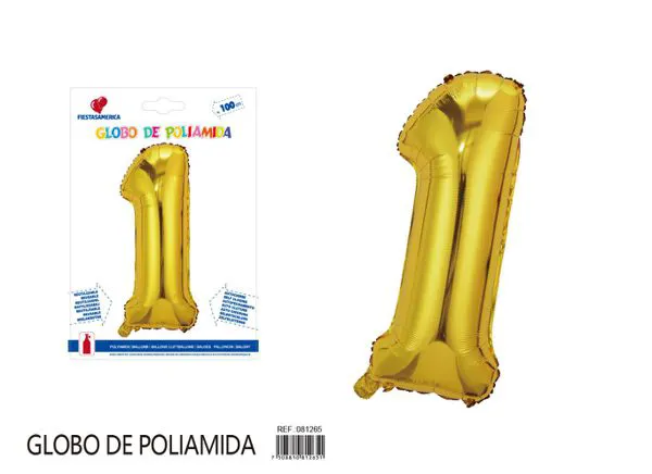 Globo metálico número 1 de 40 pulgadas, color dorado