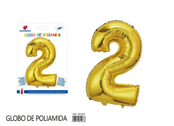 Globo metálico número 2 de 40 pulgadas, color dorado