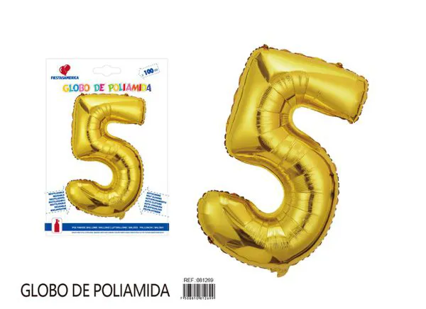 Globo metálico número 5 de 40 pulgadas, color dorado