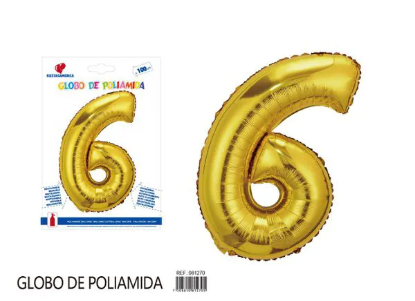 Globo metálico número 6 de 40 pulgadas, color dorado