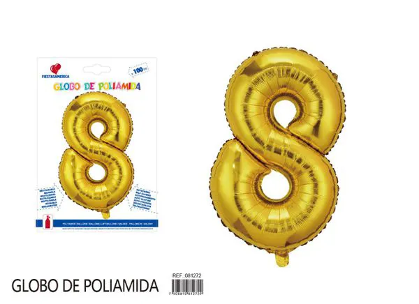 Globo metálico número 8 de 40 pulgadas, color dorado