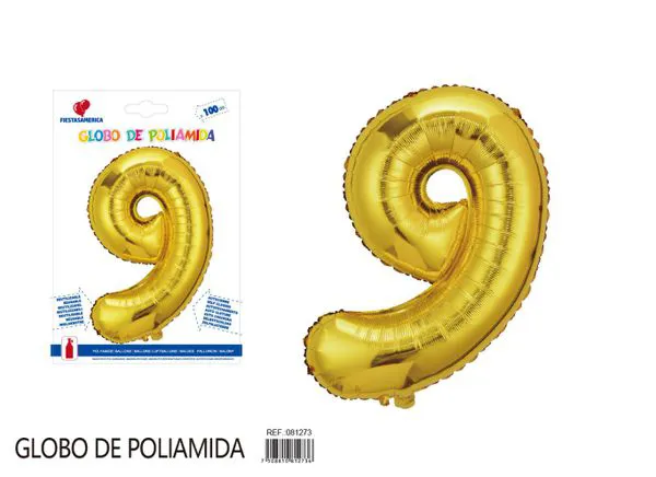 Globo metálico número 9 de 40 pulgadas, color dorado