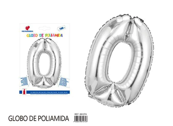 Globo metálico número 0 de 40 pulgadas, color plateado