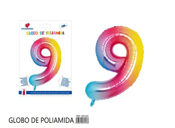 Globo metálico número 9 de 40 pulgadas, color degradado