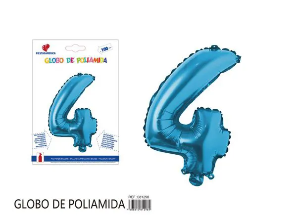 Globo metálico número 4 de 40 pulgadas, color azul