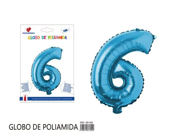 Globo metálico número 6 de 40 pulgadas, color azul