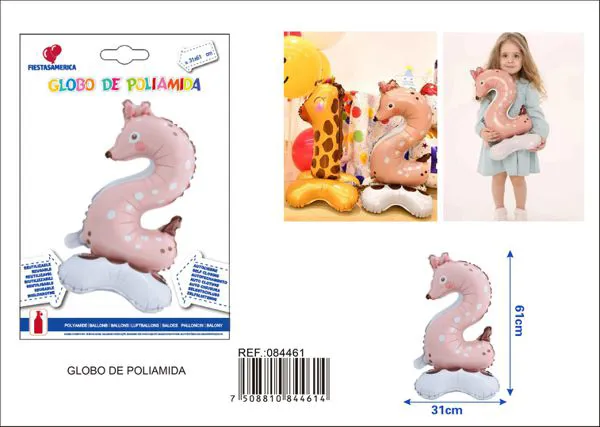 Globo metálico número 2 de pie, diseño de caricatura