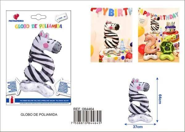 Globo metálico número 5 de pie, diseño de caricatura