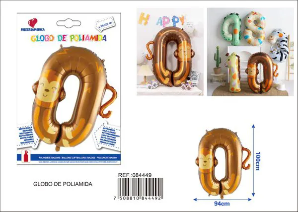 Globo metálico número 0 de 40 pulgadas, diseño de animales