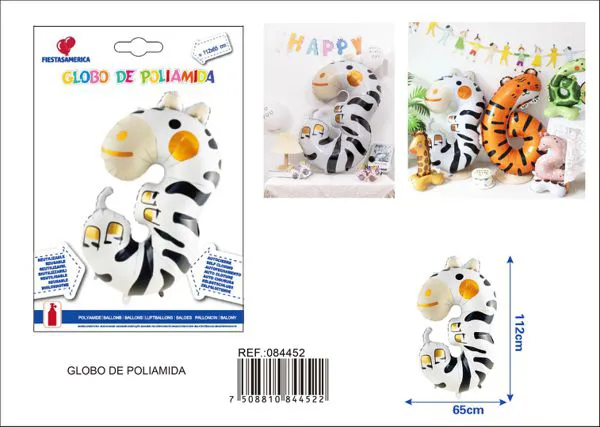 Globo metálico número 3 de 40 pulgadas, diseño de animales