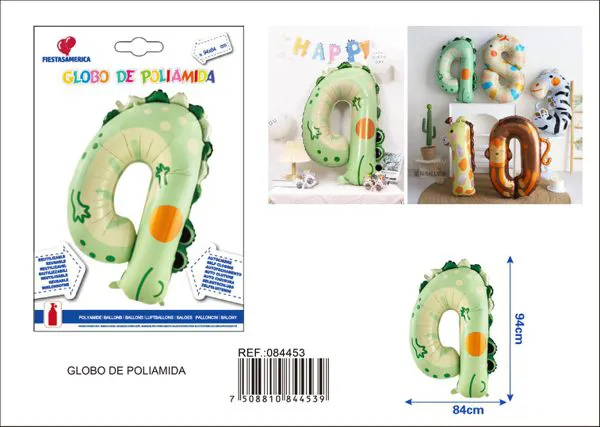 Globo metálico número 4 de 40 pulgadas, diseño de animales