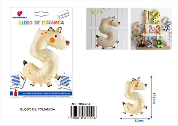Globo metálico número 5 de 40 pulgadas, diseño de animales