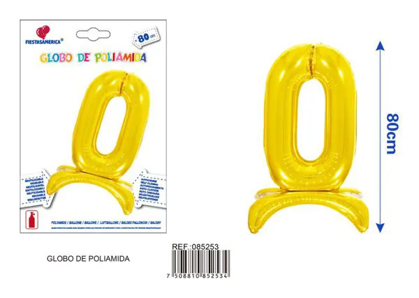 Globo metálico número 0 de 32 pulgadas, de pie, color dorado