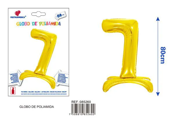 Globo metálico número 7 de 32 pulgadas, de pie, color dorado