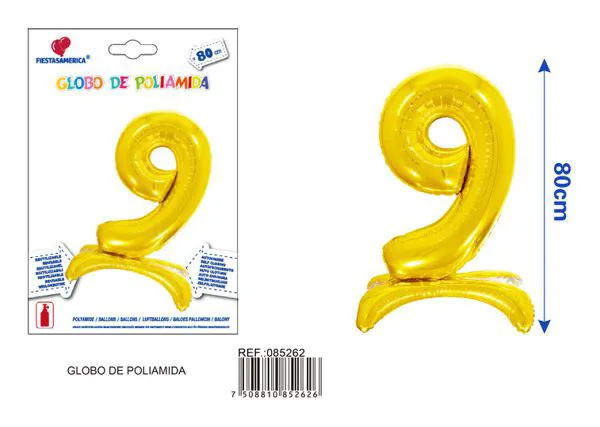 Globo metálico número 9 de 32 pulgadas, de pie, color dorado
