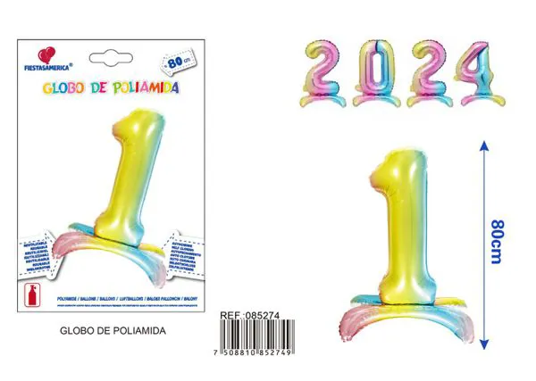 Globo metálico número 1 de 32 pulgadas, de pie, color degradado