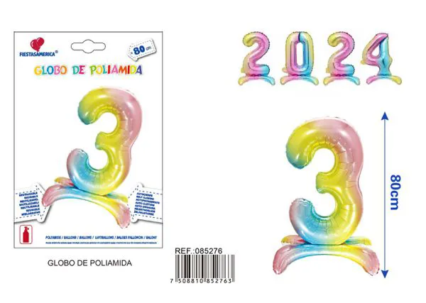Globo metálico número 3 de 32 pulgadas, de pie, color degradado