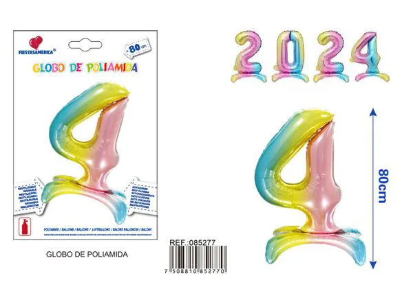 Globo metálico número 4 de 32 pulgadas, de pie, color degradado
