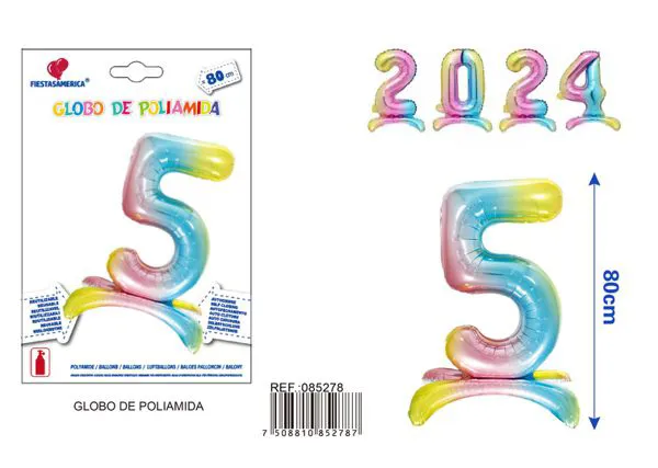 Globo metálico número 5 de 32 pulgadas, de pie, color degradado