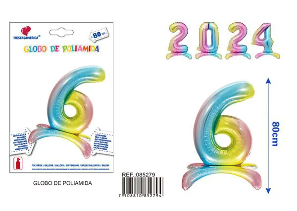 Globo metálico número 6 de 32 pulgadas, de pie, color degradado
