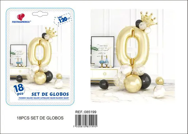 Globo metálico de número con columna de 32 pulgadas, color dorado