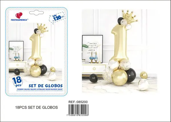 Globo metálico de número con columna de 32 pulgadas, color dorado