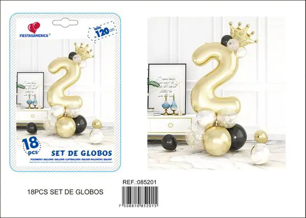 Globo metálico de número con columna de 32 pulgadas, color dorado