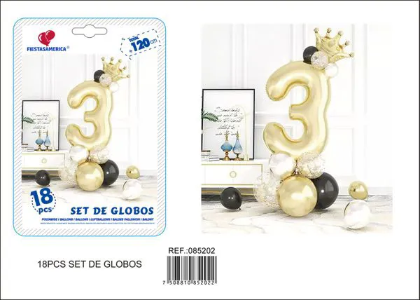 Globo metálico de número con columna de 32 pulgadas, color dorado