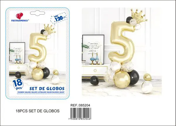 Globo metálico de número con columna de 32 pulgadas, color dorado