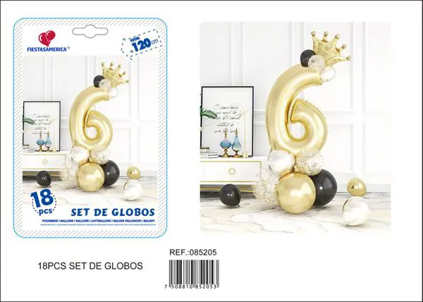 Globo metálico de número con columna de 32 pulgadas, color dorado