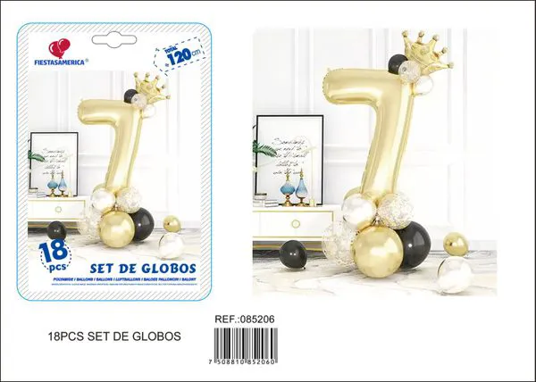 Globo metálico de número con columna de 32 pulgadas, color dorado